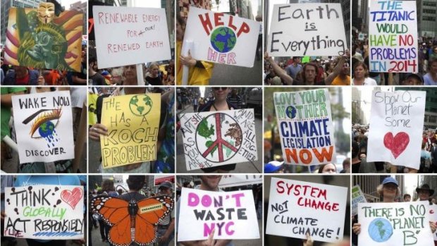 Message: Protest signs carried at the People's Climate March in New York.