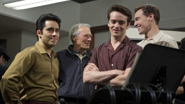 Old school meets new school: Clint Eastwood and cast members from the film  Jersey Boys. 