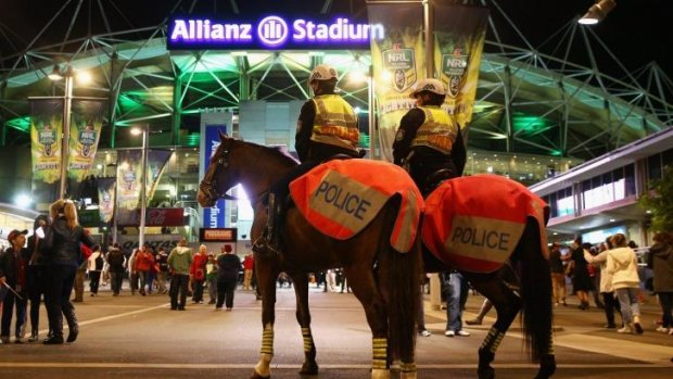 Mounted police outside Allianz Stadium on Friday night.