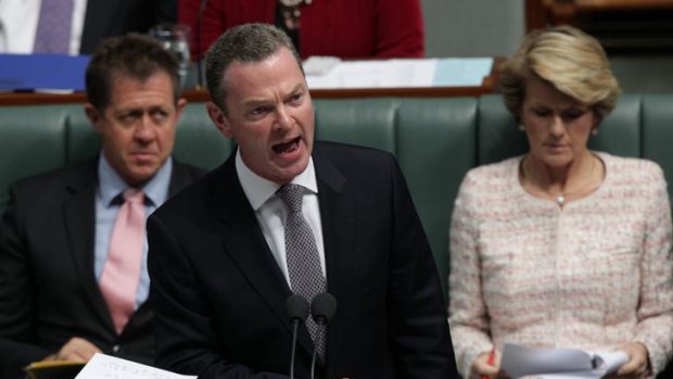 Christopher Pyne speaks during question time in the House of Representatives, where he sought to reinstate former speaker Harry Jenkins to the chair.
