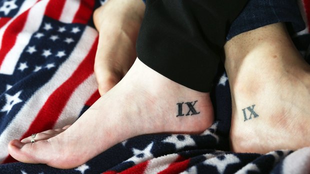 Title IX tattoos on Annie Clark, left, and Andrea Pino, who started a network of young women raising awareness of rape on college campuses nationwide.