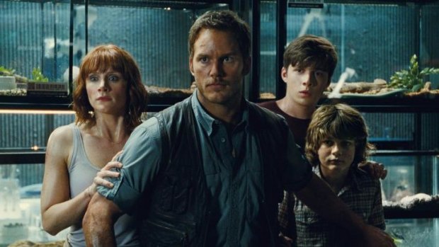 Bryce Dallas Howard, Chris Pratt, Nick Robinson and Ty Simpkins star in ><i>Jurassic World</i>.