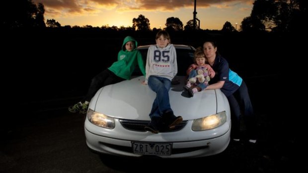 Road gang: Frankston single mother Stephanie Lylak with her three children Alison, 10, Adam, 9, and Alisha, 2.