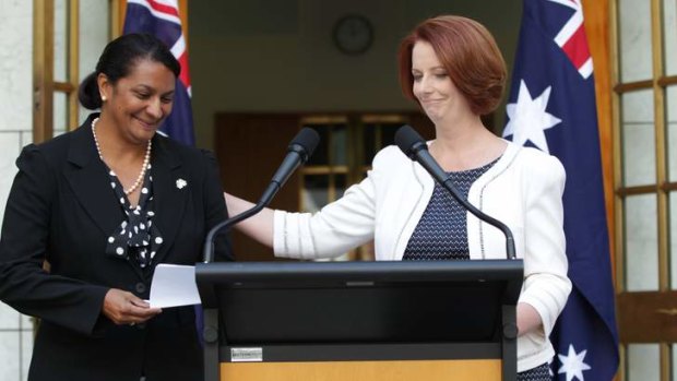 Julia Gillard with Nova Peris at Parliament House.