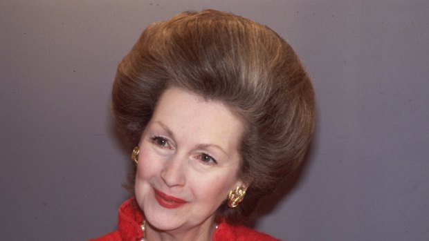 Raine Spencer, stepmother of Diana, Princess of Wales, with familiar bouffant hair do, in 1984.