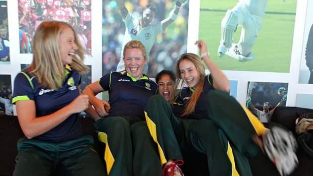 Sisters act ... Alyssa Healy, Alex Blackwell, Lisa Sthalekar and Ellyse Perry celebrate at the MCA this week.