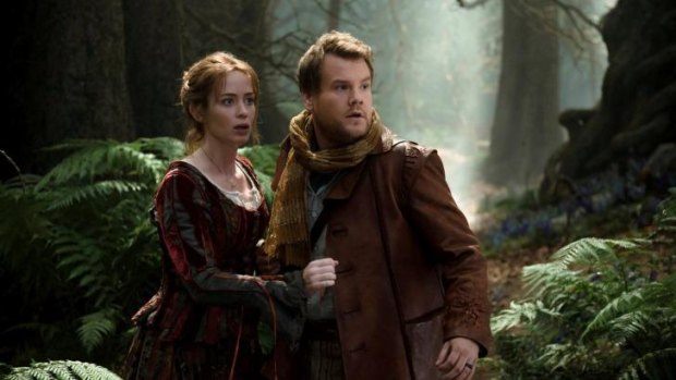 Deliciously dark: Emily Blunt and James Corden as husband and wife in <i>Into the Woods</i>.