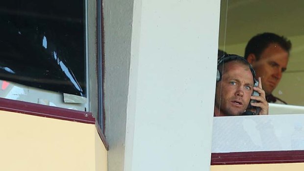 Sea Eagles coach Geoff Toovey watches the action from his box during the match against the Cronulla Sharks on Sunday.