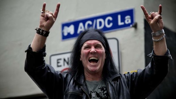 Back in black: Dave Evans at Melbourne's AC/DC Lane.