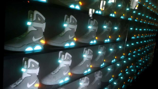 2011 NIKE MAG shoes displayed during its unveiling at The Montalban Theatre in Hollywood.