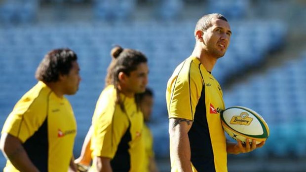 Orientation ... Wallabies five-eighth Quade Cooper during the captain's run at ANZ Stadium yesterday. He has never played at the vast Olympic venue.