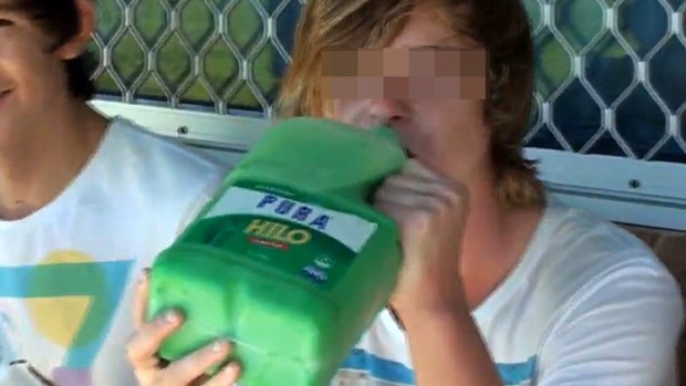 The vomiting game entails drinking large quantities of milk, tinted with food colouring.