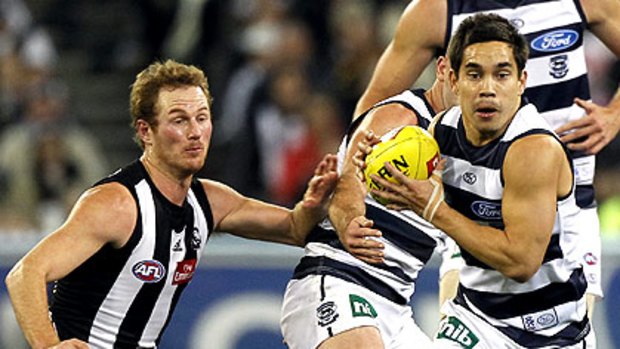 Geelong’s Mathew Stokes was impressive playing on Ben Johnson when the Cats lost to Collingwood in round 19.