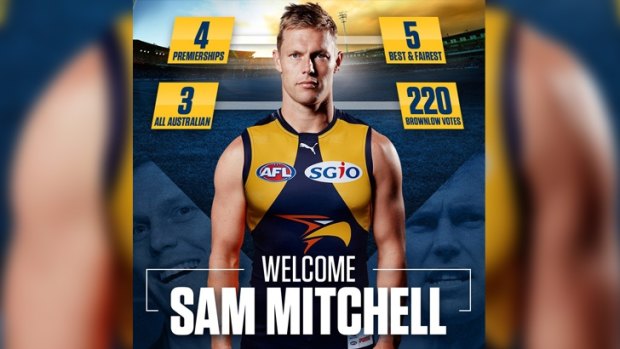 An image of ex-Hawks legend Sam Mitchell in his new jumper.