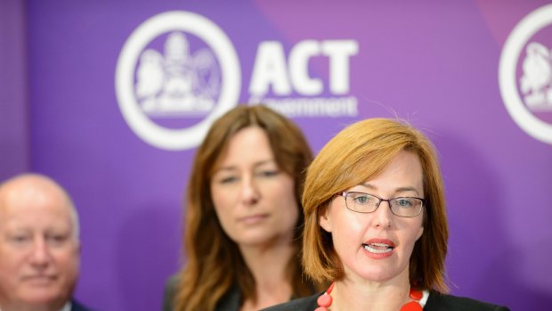 ACT Minister for Health Meegan Fitzharris answers questions at a press conference on the ACT Budget. 