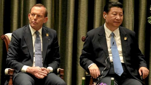 Prime Minister Tony Abbott and Chinese President Xi Jinping during the ABAC dialogue in Bali, Indonesia.