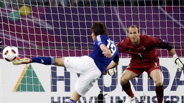 So close &#8230; Tadanari Lee volleys the winner past Mark Schwarzer as Japan broke the deadlock and Australia's hearts in extra time of the Asian Cup final in Doha in January,