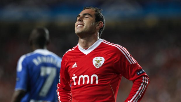 Benfica's Bruno Cesar reacts after missing a chance.