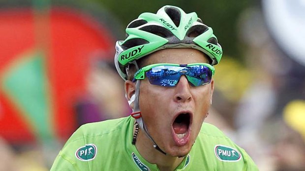 Peter Sagan of Slovakia reacts as he wins the sixth stage of the 99th Tour de France.