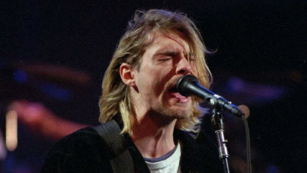 Kurt Cobain, lead singer for the Seattle-based band Nirvana, performs in 1993.