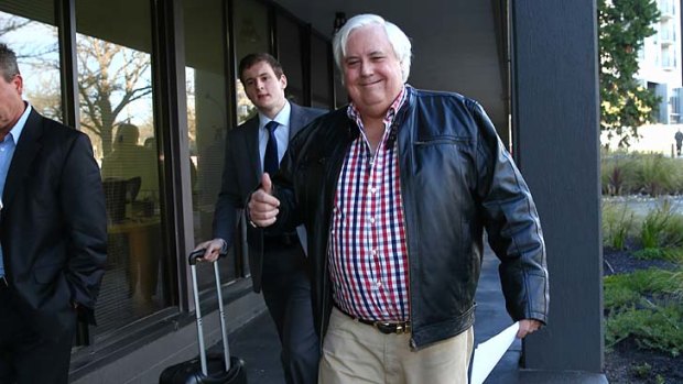 Clive Palmer in Canberra on Thursday says his senators won't vote for the repeal of the carbon tax on Thursday.