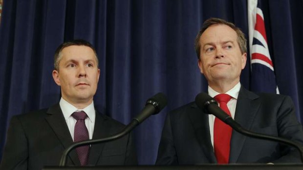 Not a rubber stamp: Opposition climate change spokesman Mark Butler and Opposition Leader Bill Shorten outline the ALP's position on the carbon tax repeal.