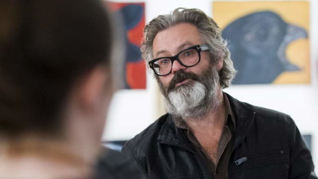 Paul McDermott speaks to ANU school of Art students at his exhibtion, <i>The Dark Garden</i>.