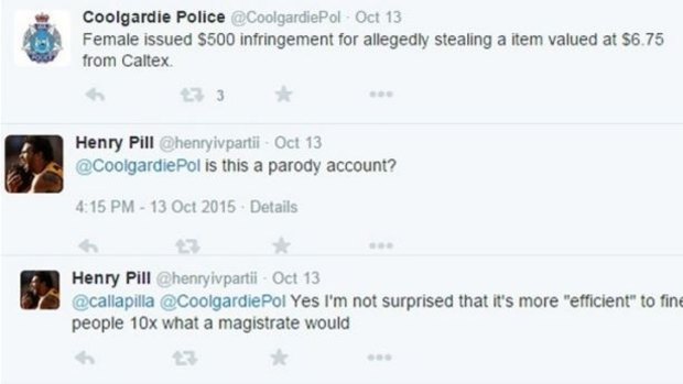 Tweet from the Coolgardie police, WA, after a woman was issued with a $500 fine for stealing a $6.75 packet of tampons.