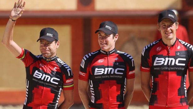 Contender  ...  Cadel Evans and two BMC Racing teammates.