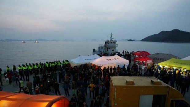 Jindo port in Jindo-gun, South Korea, where the rescue operation for the sunken ferry continues. 