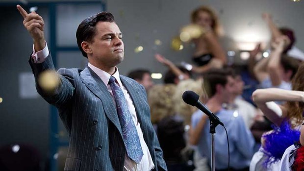 Leonardo DiCaprio as Jordan Belfort in The Wolf of Wall Street... from the American dream to greed untold.