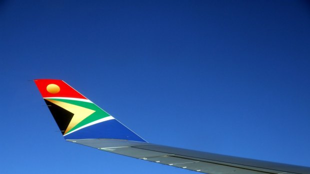  The South African l flag is represented on the winglet of a South African Airways Airbus A340 600.