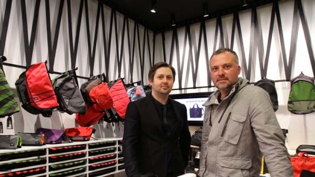Architect Ryan Russell (left) and Crumpler branding director Sam Davy at the new store.