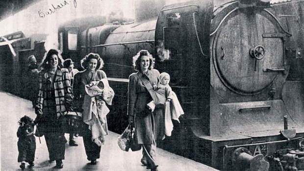 Aussie brides: War brides arrive in Melbourne from Perth in preparation for their voyage to the US.