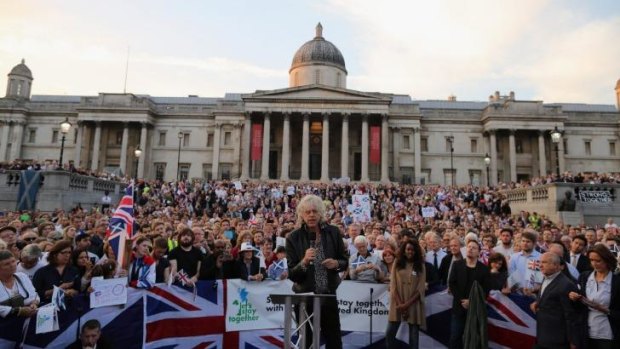 A rally in support of Scottish and English unity in Trafalgar Square on Monday.