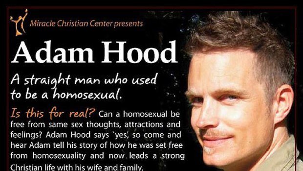 Promotional material for American ex-gay motivational speaker Adam Hood.