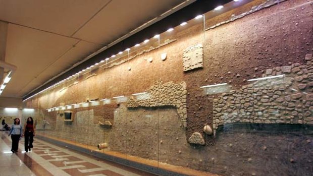 Remains of the day ... fortifications of ancient Athens are showcased in the central Syntagma station.