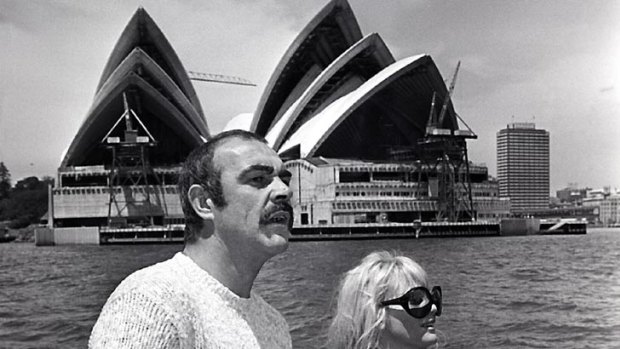 Diane Cilento, pictured with one-time husband Sean Connery and their son Jason during a cruise on Sydney Harbour.