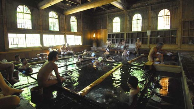 Just your cup of green tea ... the indoor mixed-gender bath  at Hoshi Onsen.