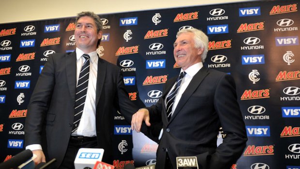 All smiles...Kernahan, left, with Malthouse at VISY park.
