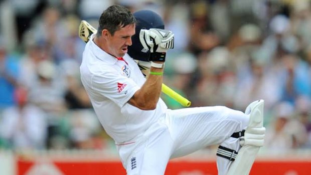 Kevin Pietersen pumps his fist in jubilation after reaching 200, his second Test double-century.
