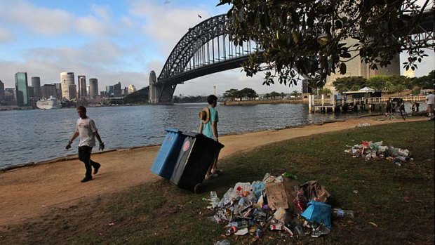 Morning after ... foreshore rubbish pick-up begins.