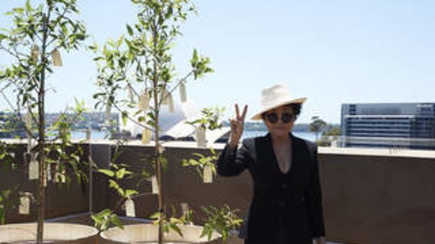 High hopes: Yoko Ono an enigmatic presence at the MCA installation, stands next to her Wish Tree.