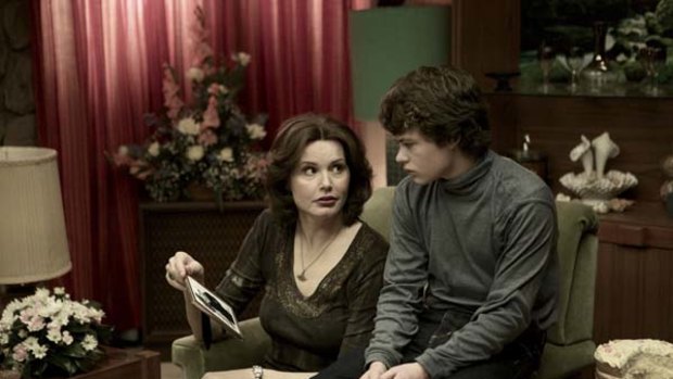 Darkly comic ... Geena Davis and Harrison Gilbertson play mother and son Gloria and Billy Conway.