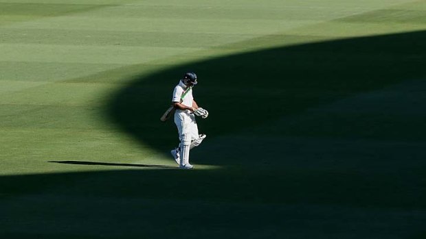 Bowled again: a dejected Ricky Ponting walks off after falling victim to Dale Steyn for 16.