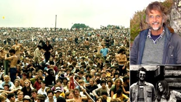 (Clockwise) The defining Woodstock image of the crows at Max Yasgur's farm in August 1969, Peter Thompsett now, and 40 years ago.