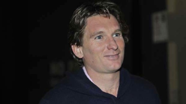 James Hird leaving the Fox Sports studio in Melbourne last night after an interview on the <i>On the Couch</i> program.