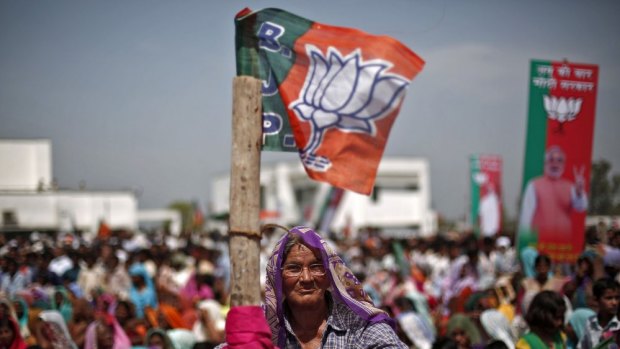 A supporter of Hindu nationalist Narendra Modi, prime ministerial candidate for India's main opposition Bharatiya Janata Party (BJP) and Gujarat's chief minister.