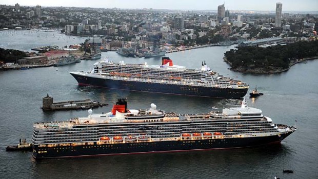 Regal presence ... Queen Elizabeth and Queen Mary 2 in Sydney in February.