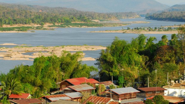 Mekong river at Khong Chiam with view towards Laos in the Ubon Ratchathani province.